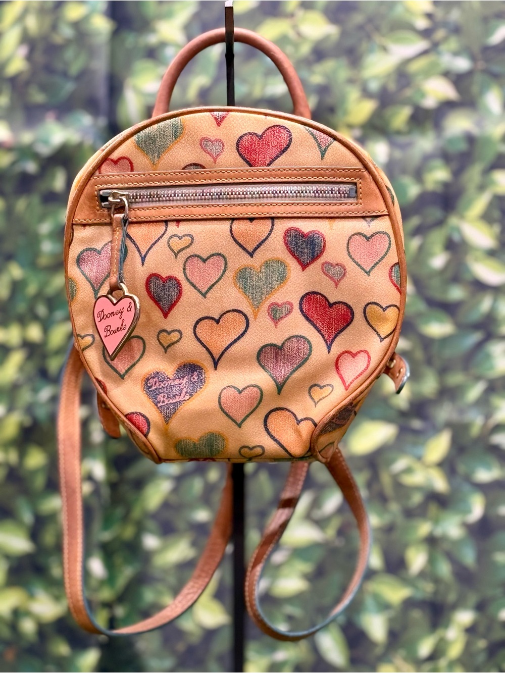 Vintage Dooney & Bourke Crayon Doodle Hearts Circle Mini Backpack.